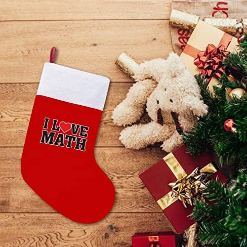 I Love Heart Math Christmas meias de veludo vermelho com bolsa de doces branca decorações de Natal