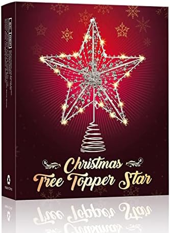 Topper de árvore de estrelas de Natal do NUOBEST, Topper de árvore iluminada prateada 9,8 “Star