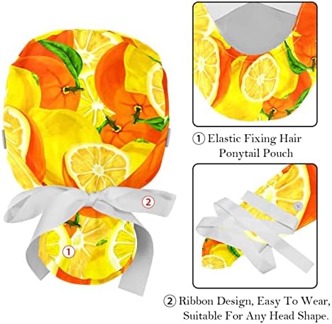 Lorvies Medical Caps for Women With Buttons Long Hair, Campa de trabalho ajustável de 2 peças, limão