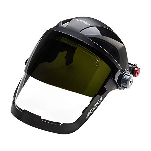 Jackson Safety Quad500 Face Shield com tonalidade 8 IR Flip Visor, Ratcheing, Clear Tint, Anti-Fogo, Black,
