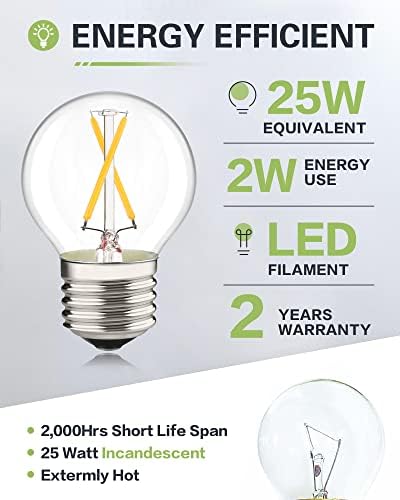Lâmpada de LED e26 A15, 2 watts 3000k Branco macio e dimmável Blobe Edison Filamento Bulbos 25W
