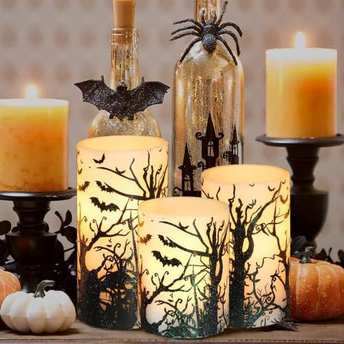 Velas sem chamas de Halloween de Revelbunny, morcegos decalques de morcegos liderados por velas tremeluzentes