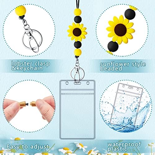 2 PCs Sunflower Bedards para ID Badges for Women Professor Silicone Badydededd para chaves e 4 PCs
