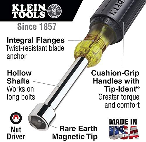 Klein Tools 646m Ferramentas, tamanhos de drivers de porca magnética 1/4 e 5/16 polegadas, eixos de 6 polegadas,