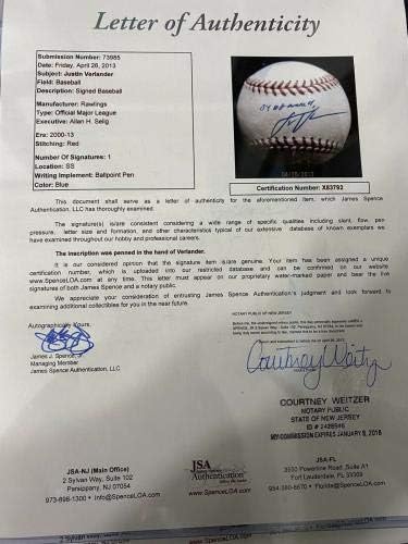Justin Verlander 042 Geral assinado Signature Signature Baseball JSA Loa - Bolalls autografados