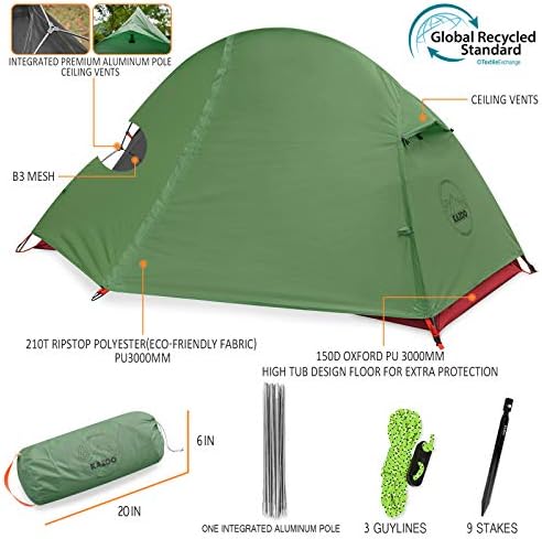 Kazoo Backpacking Barrad de mochila de água Ultralight 1/2 pessoa de tendas leves de acampamento