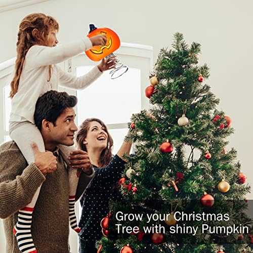 Halloween Pumpkin Christmas Tree Topper com suporte e luzes brancas quentes de luzes LEDs decorações