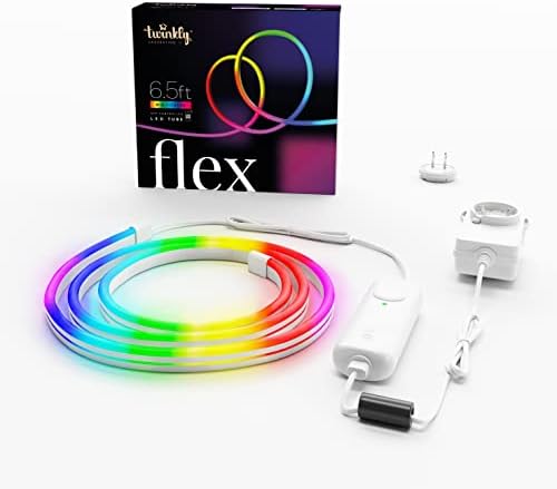 Twinkly Flex-Tubo de luz flexível controlado por aplicativo com LEDs RGB. 6,5 pés. Fio branco. Luz de