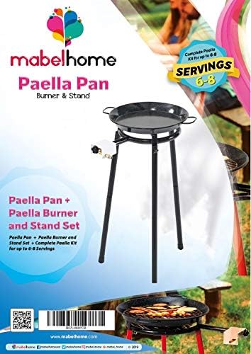 Mabel Home Paella Pan + Paella Burner e Stand Conjunto + Kit de Paella Completa para até 6 a 8 porções