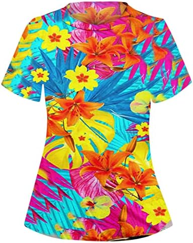 Miashui Mulher camiseta casual camiseta feminina impressa pulôver de verão de manga curta Crew pescoço