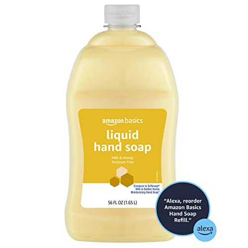 Basics Liquid Hand Sabão Reabastecer, leite e perfume de mel, triclosan, 56 onças fluidas, pacote de 1