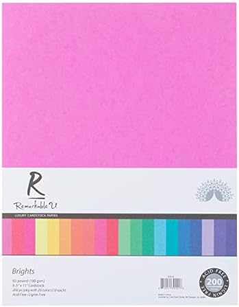 Papel de cartolina premium colorido 8,5 ”x 11”, cores brilhantes variadas | 65lb Textura suave