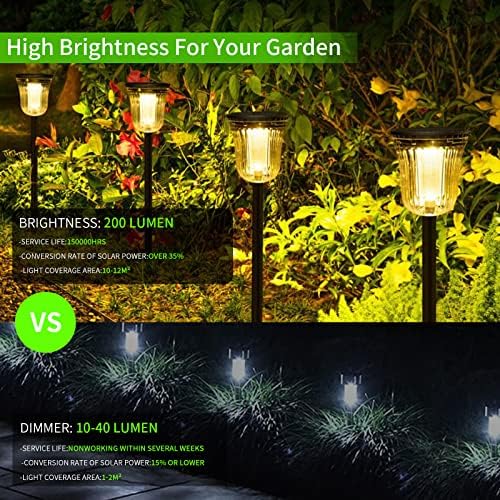 Ortope Solar Lights Lights Overdoor Garden, 200 lúmen 10 pacote de pacote com solar Luzes de caminho para paisagem