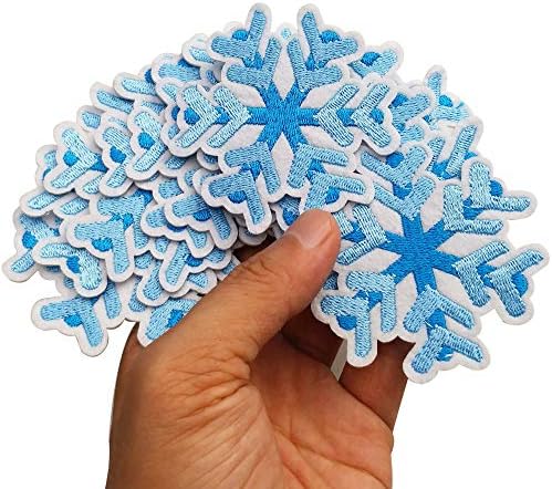 2,5 “x2.5” 12pcs azul floco de neve de neve de neve Ferro de inverno em costura em manchas bordadas