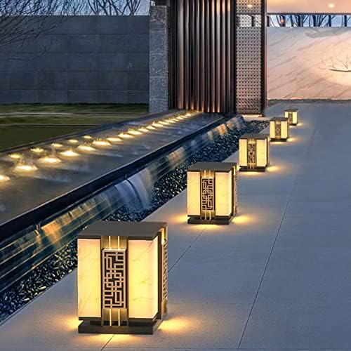 Dlsixyi Outdoor Modern Post Light, estilo chinês com fio Led Deck coluna Lâmpada de tampa de aço inoxidável