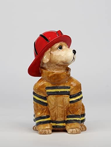 Cosmos Gifts Firefighter Dog Candy Jar, 5 1/2 x 4 1/4 x 8 1/8 H, multicolorido