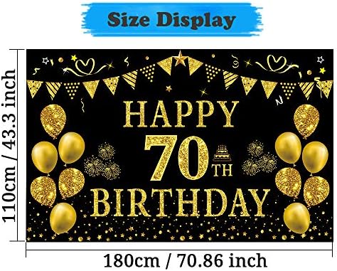 TRGOWAUL 70º aniversário de ouro e preto 5,9 x 3,6 fts Feliz aniversário Decorações Banner para homens