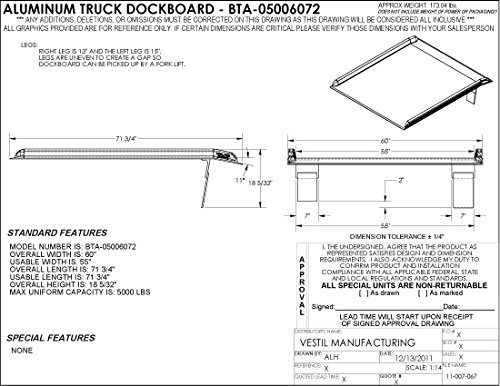 Vestil BTA-05006072 Dockboard de caminhão de alumínio, 5000 lb. Capacidade, 60 x 72, prata