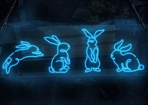 Páscoa Bunnyrabbit Minimal Neon Sign, tema animal feito à mão El Wire Neon Light Sign, Arte da parede