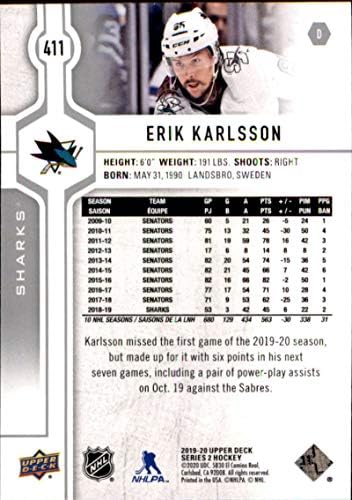 2019-20 Deck superior 411 Erik Karlsson San Jose Sharks Hockey Card