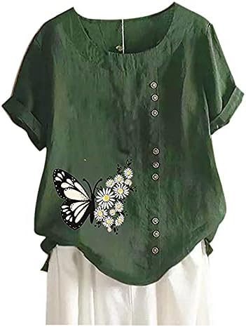 Tops de verão para mulheres de linho de algodão casual túnica solta tops da moda Bloups Flower PLUS TAMANHA