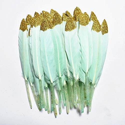 Zamihalaa-20pcs/lote menta verde em pó de ouro mergulhado penas de penas de ganso para artesanato de 10 a 15
