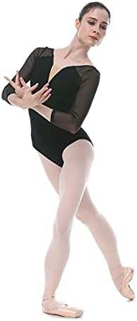 Dance Favorito de mangas compridas Longa de balé preto de pescoço em V para meninas e mulheres 03d0352