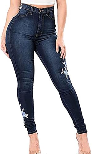Jeans de cintura alta para mulheres Jeans esticam jeans fêmeas de cintura mid Stret