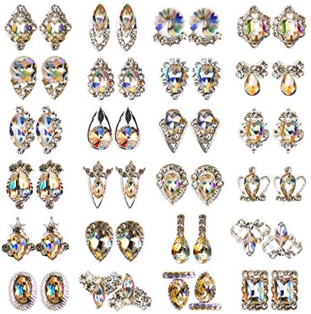 48pcs unhas cristal de strassões, diamantes unhas gemas de metal de vidro jóias pedras para 3d unhas decoração