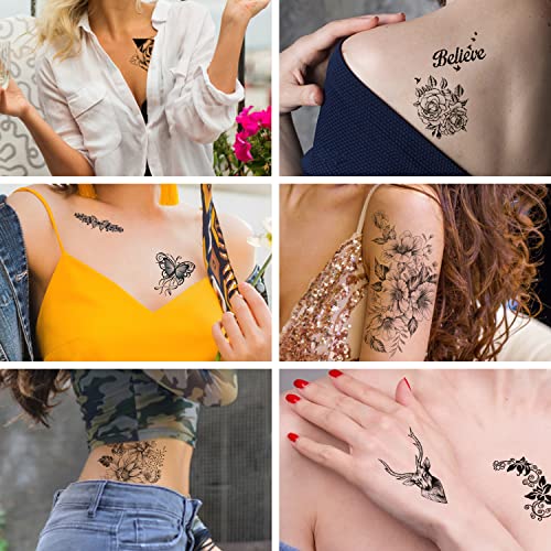 Cerlaza 86 Estilos Tatuagens temporárias para mulheres, tatuagens falsas mulheres tatuagens de flores 3d adesivas