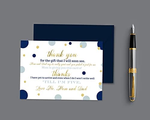Chá de agradecimento de chá de bebê da Marinha e Ouro com envelopes Individual NotCards Set Message