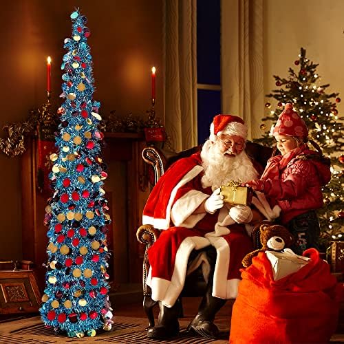 Árvore de Natal de N&T nieting, 5 pés de peito colapsível Pop -up Artificial Tinsel Tree grande colorido de lantejoulas