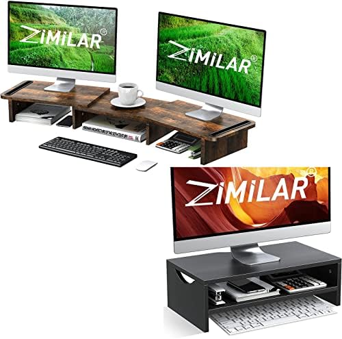 Riser de suporte de monitor duplo zimilar, suporte de monitor com comprimento ajustável e riser