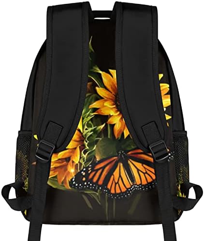 Mochilas de girassol de borboleta para meninos infantis meninos, padrão de girassol casual bolsas escolares laptop