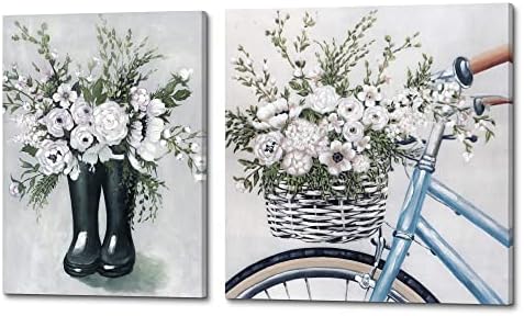 Abstract Flowers Canvas Arte da parede: Pintura branca de buquê floral para quarto