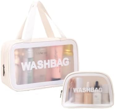 Risornda 2 peças Bolsa de higiene pessoal para mulheres e homens, bolsa de maquiagem translúcida translúcida fosca