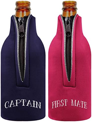 Presentes náuticos Capitão e First Mate Bottle Coolie 2 Pack Bottle Coolie Drink Coolies Coolies Navy