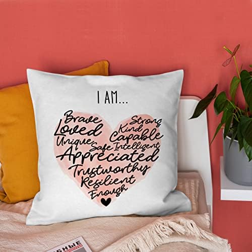 BUROSEV I Am Brave Adorei forte capa de travesseiro macio, citações inspiradoras travesseiros decorativos,
