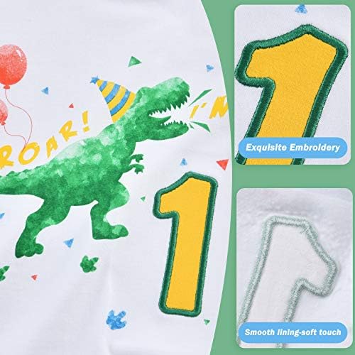 WAWSAM 1º aniversário de menino camisa de dinossauro Camiseta de aniversário de 1 ano de idade de
