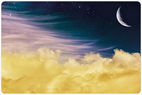 Lunarable Surrealistic Pet Tapete Para comida e água, céu noturno sonhador com lua crescente Estrelas
