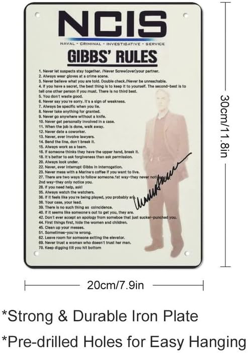 Programa de TV Kdly Ncis Gibbs Regras Leroy Jethro Gibbs Signature Signature Tin Metal Sign Decoração