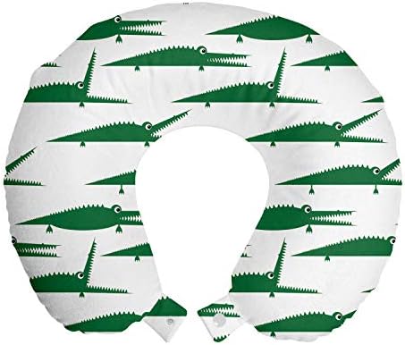 Ambesonne Crocodile Travel Pillow Neck Rest, animais de jacaré verde engraçados em personagens de répteis de