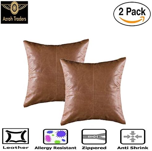 Azrah Traders Lampskin Leather Pillow Capa - Caixa de almofada de sofá - tampas decorativas para sala de estar