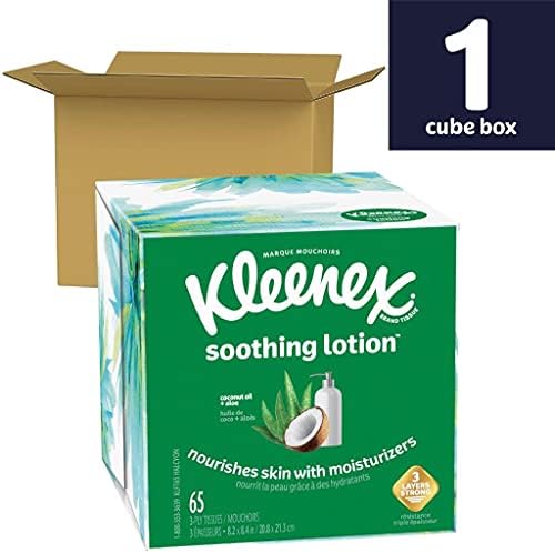 Kleenex Songencing Loção Facial Facial Tissues com óleo de coco, Aloe e vitamina E, 1 Cube Cube,