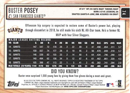 2019 Topps Big League 74 Buster Posey San Francisco Giants MLB Baseball Trading Card