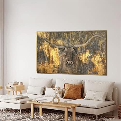 Pintura a óleo grande de pintura de touros abstratos grandes pintados à mão Longhorn texturizou obra de arte texturizada