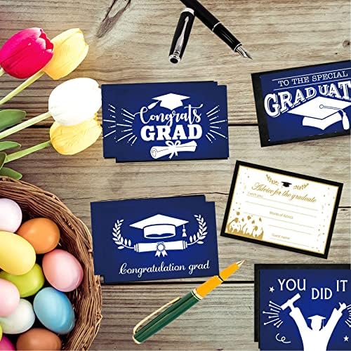 Cartões de conselho de graduação do DMHIRMG para o graduado 64 Pack Graduation Wish Cards Black Gold Chalkboard