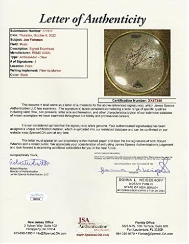 Jon Fishman assinou o Autograph 14 Drumhead b W/ James Spence Letter of Authenticity JSA COA -