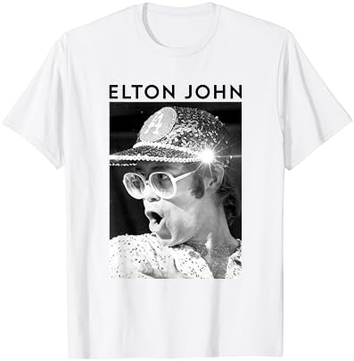 Elton John Black & White Photo Camiseta de tampa de lantejoulas