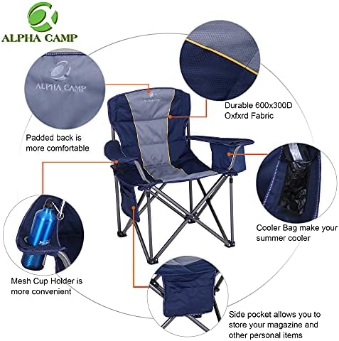 Campo de camping de alfa de grande porte cadeira dobrável cadeira de gramado pesado com suporte de bolsa